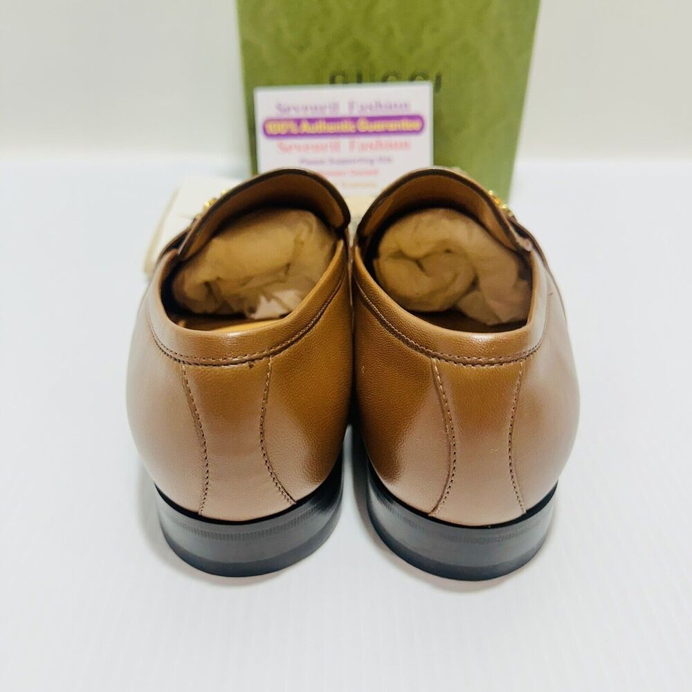 Gucci Chain Interlocking GG 9.5/ US 10 Loafer Brown Italian Leather Shoe NIB - Picture 7 of 13
